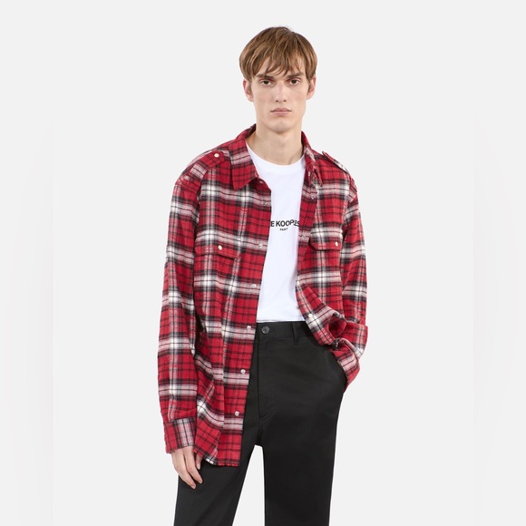 NWT - The Kooples Red & White Checked Snap Button - Plaid Thick Flannel- Size M - Picture 1 of 7